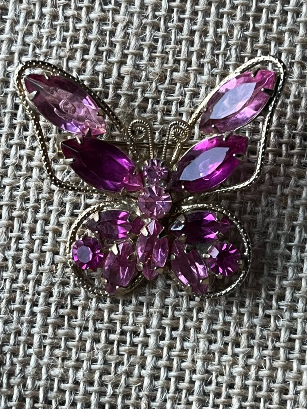 Vintage Pink Butterfly Gemstone Brooch